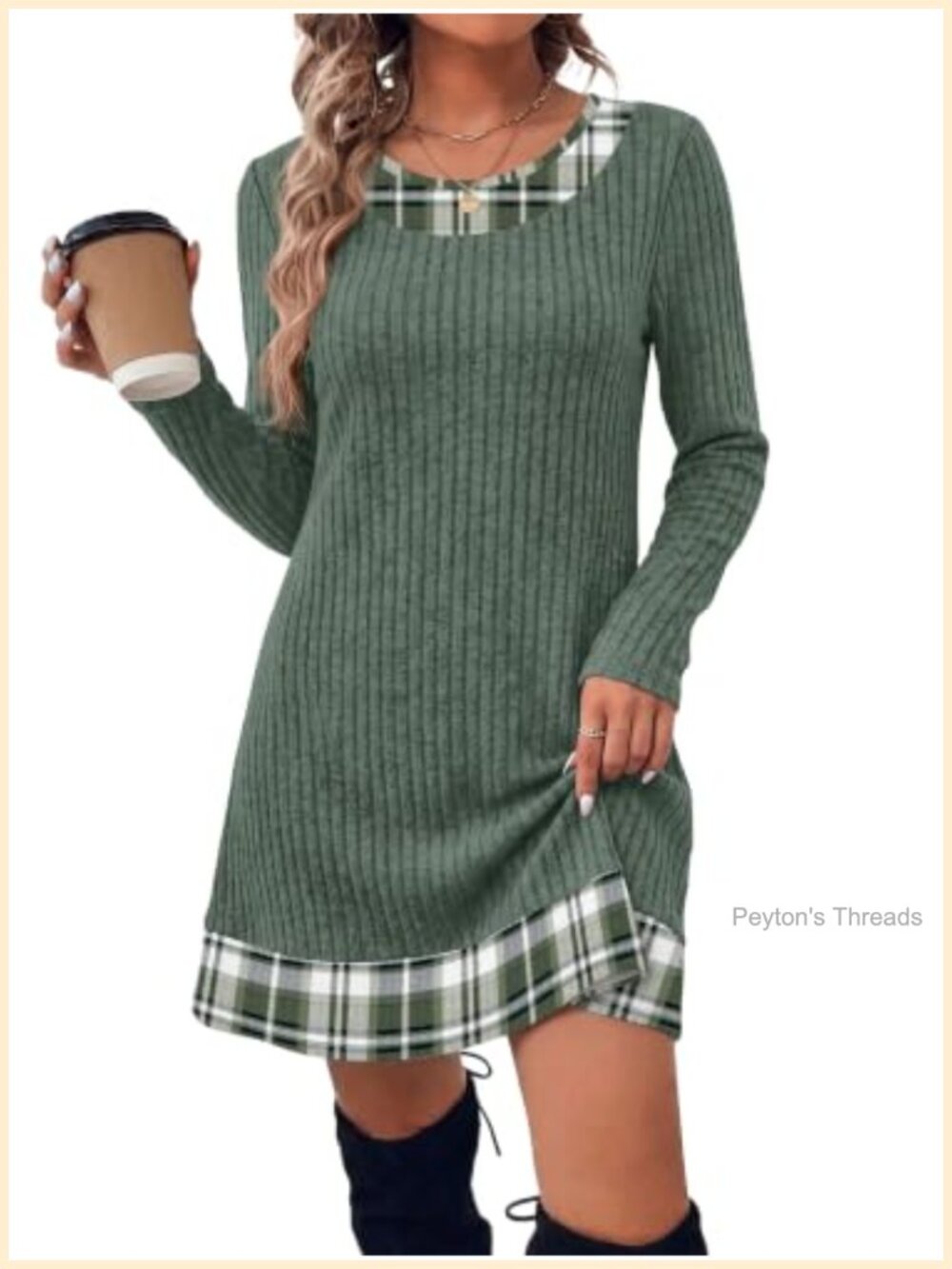 Ribbed Knit Long Sleeve Sweater Dress with Pockets Casual Fall Winter